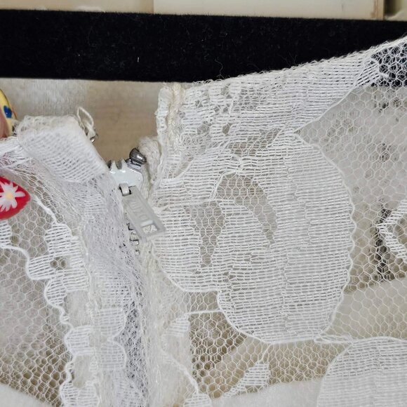 Vintage Lace Wedding Dress 70s Long Sleeve Boho Bridal Gown Cottagecore Small - Picture 12 of 17